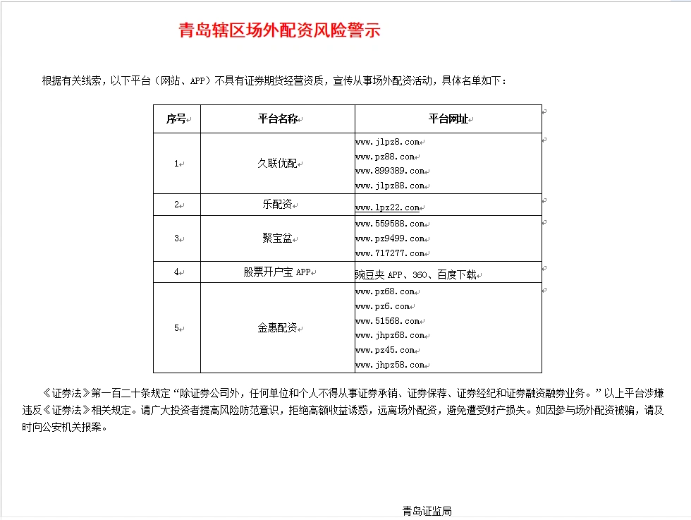 多地证监局黑名单_非法场外配资风险_股票配资平台陷阱